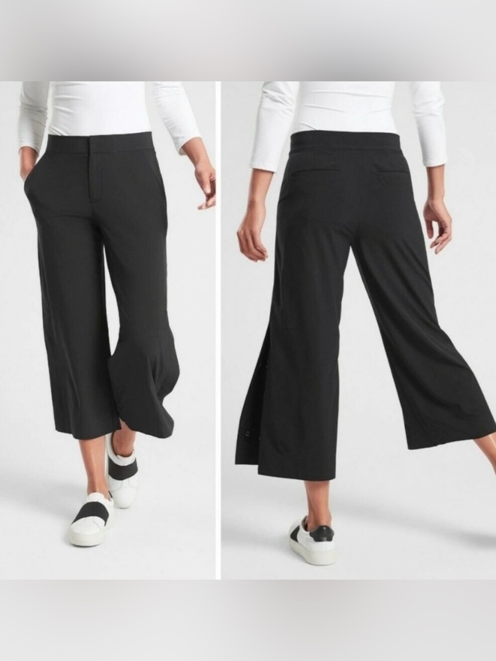 Athleta Tribeca Cropped Flowy Mid-Rise Pants In Black Size 8